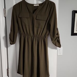 Chic Long Sleeve Olive Dress